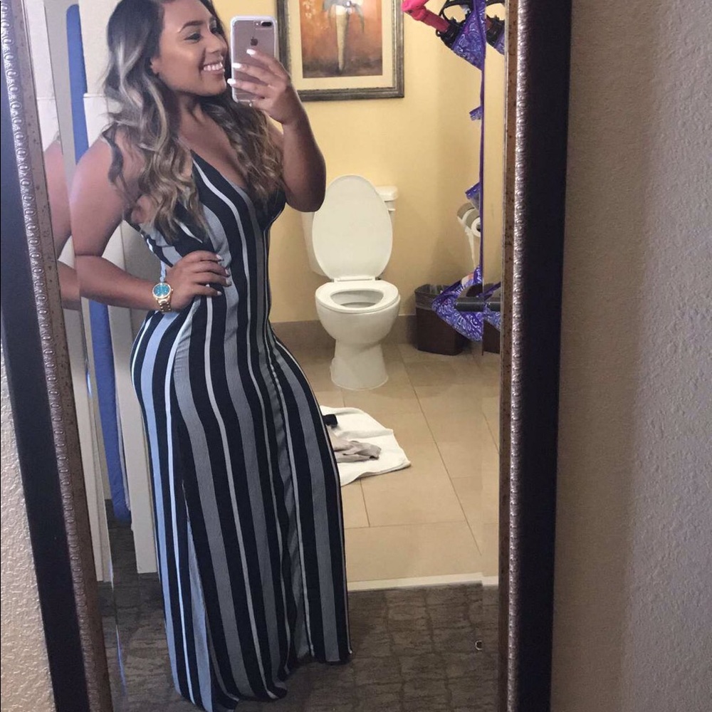 White & black stripe dress